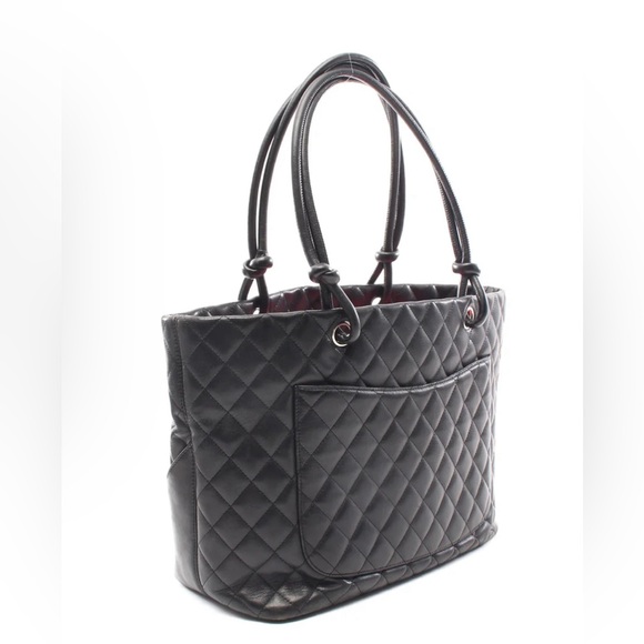 Chanel Cambon Tote Shoulder Bag Handbag Black Quilted Lambskin Leather - Picture 3 of 13